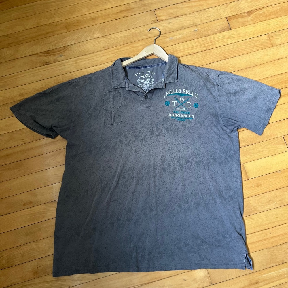Pelle Pelle Marc Buchanan Acid Wash Grey Embroidered Polo Shirt 4XL Streetwear